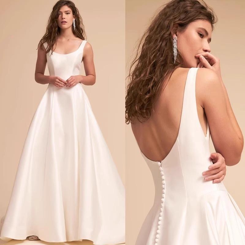 French satin light wedding dress 1011