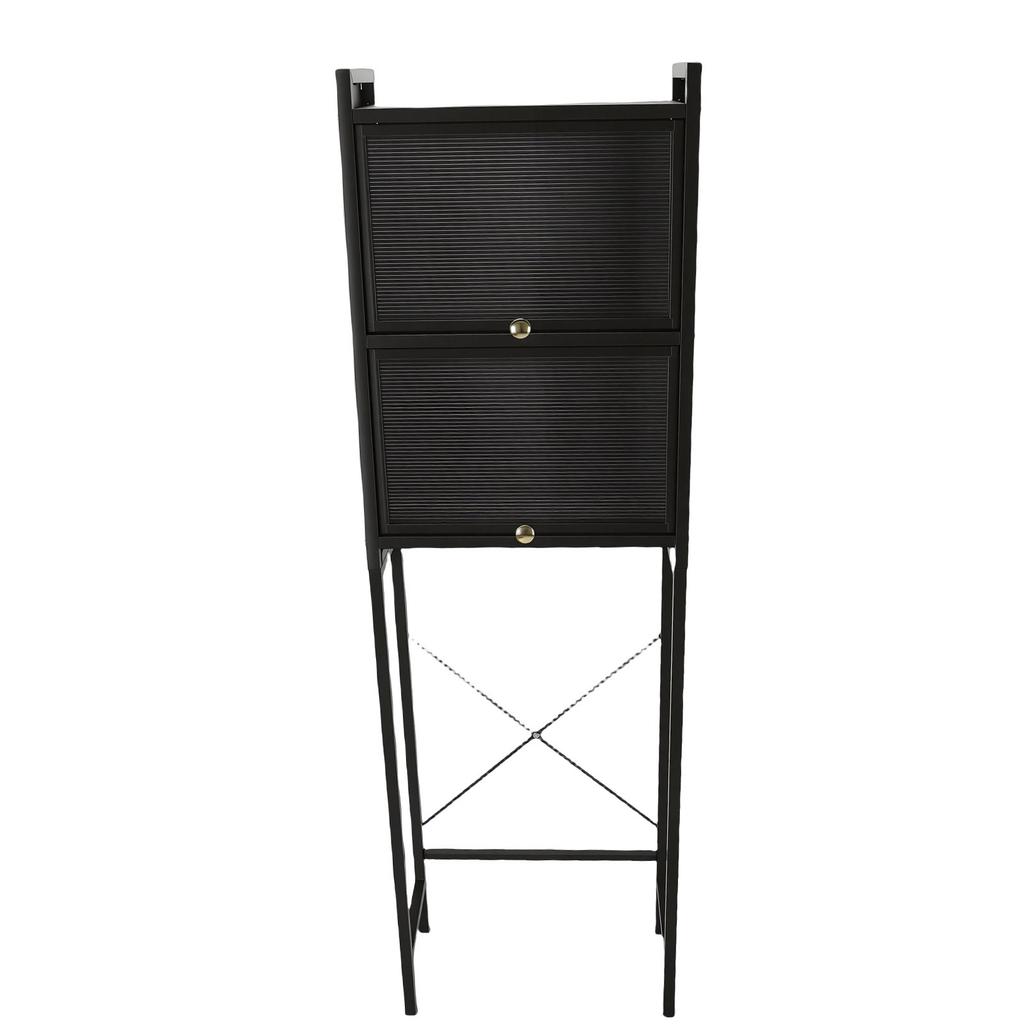 Over The Toilet Storage Rack 3 Tier 2 Door Carbon Steel Acrylic Bathroom Organizer Shelf for Home Black