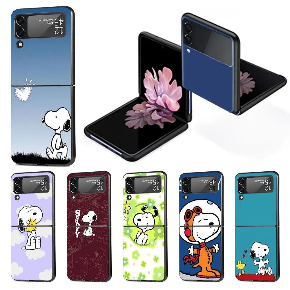 

Чехол для мобильного телефона Samsung Galaxy Z Flip 3 4 5g, складной жесткий чехол Zflip3 Zflip4, черный корпус ПК Flip4 Flip3, милый Snoopy Dog