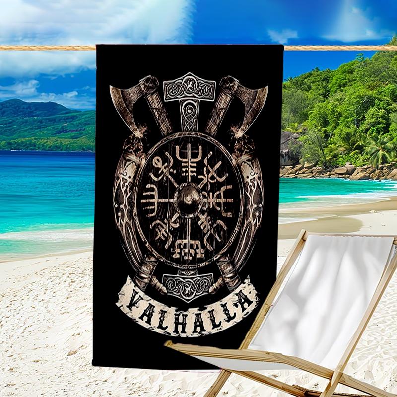 proof beach towel with a Valknut pattern - soft,absorbent,quick-drying,machine washable - perfect for swimming,camping,bathing