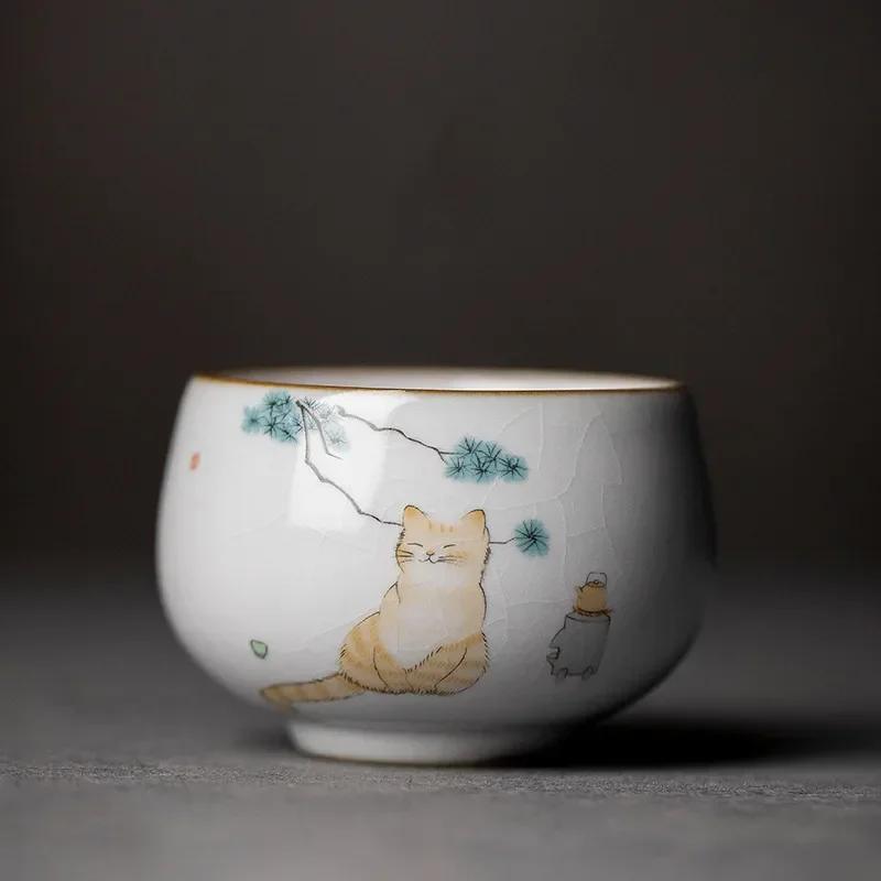 Large Ru Kiln Teacup Travel Personal Meditation Cup Handmade Ceramic Tea Bowl Pu'er Master Cup Household Tea Set Accessories