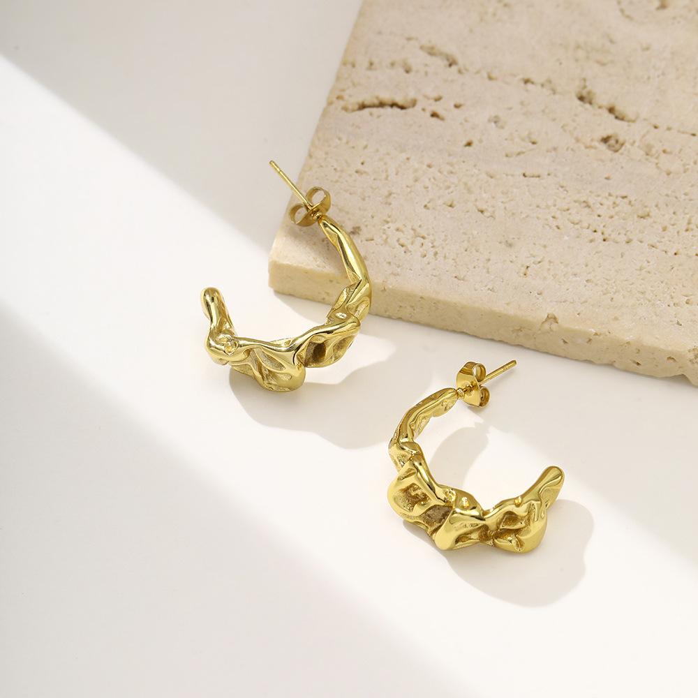 Metal Wind Light Luxury Earrings Trendy Retro Temperament Stainless Steel Geometric Stud Earrings Women'S Exaggerated Niche Earrings