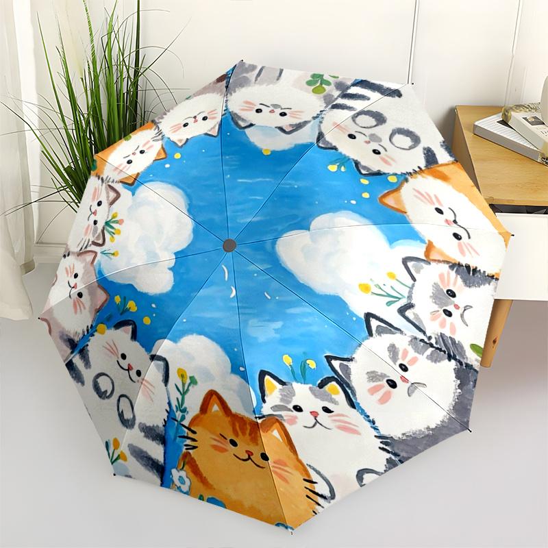 1pc Sunny Days and Cats Automatic Opening and Closing Umbrella - Small Umbrella Suitable for Various Occasions, Portable 3-Fold Small Umbrel