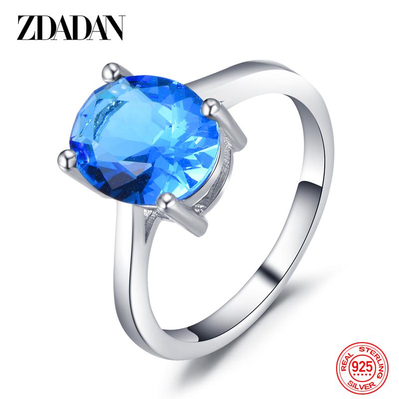 

925 Sterling Silver Blue Topaz Finger Ring for Women Fashion Jewelry 6