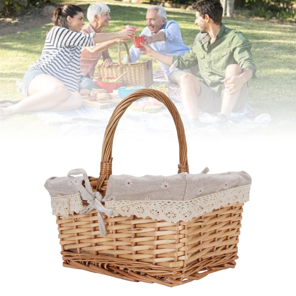 Picnic Basket Detachable Lining Vintage Spacious Capacity Hand Woven Basket for Camping Vegetable Picking