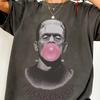 Frankenstein Bubble Gum Shirt: Fun Retro Horror Pattern T Shirt for Women, Summer New Casual Original Style T Shirt