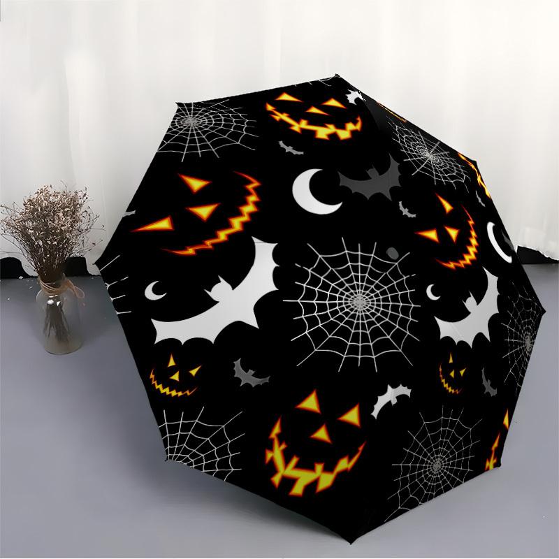 1pc Halloween Pumpkins Automatic Folding Umbrella   Compact 8 Rib Design, Durable Iron Frame for Travel, Outdoor,  a0920086