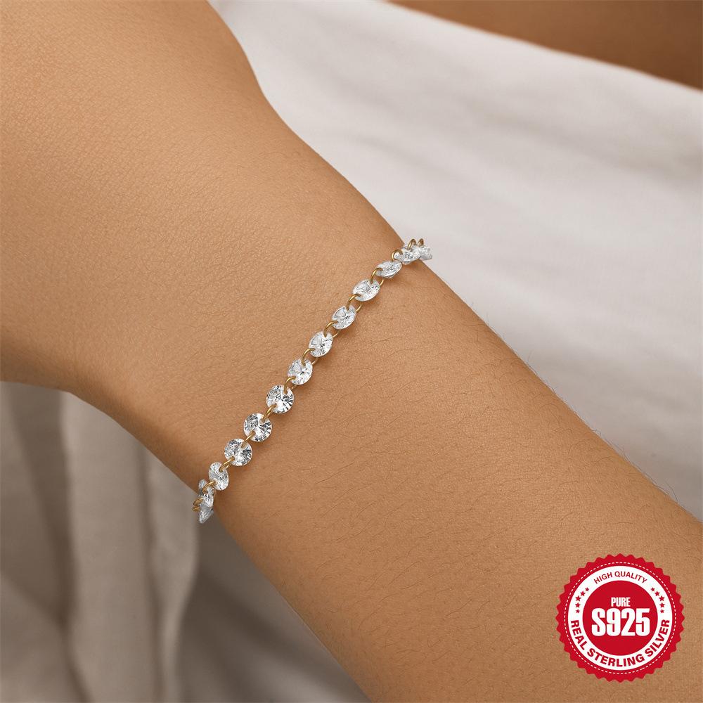 Brățară simplă cu lanț în formă de O, cu un singur rând de diamante, din argint sterling 925, nișă, sens high-end, strălucitoare