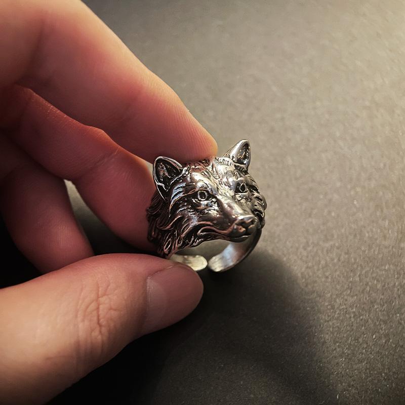 Retro Wolf Fox Ring For Men Zinc Alloy Color Punk Gothic Open Ring Zinc Alloy Handmade Unisex Designer Zircon Biker Accessories