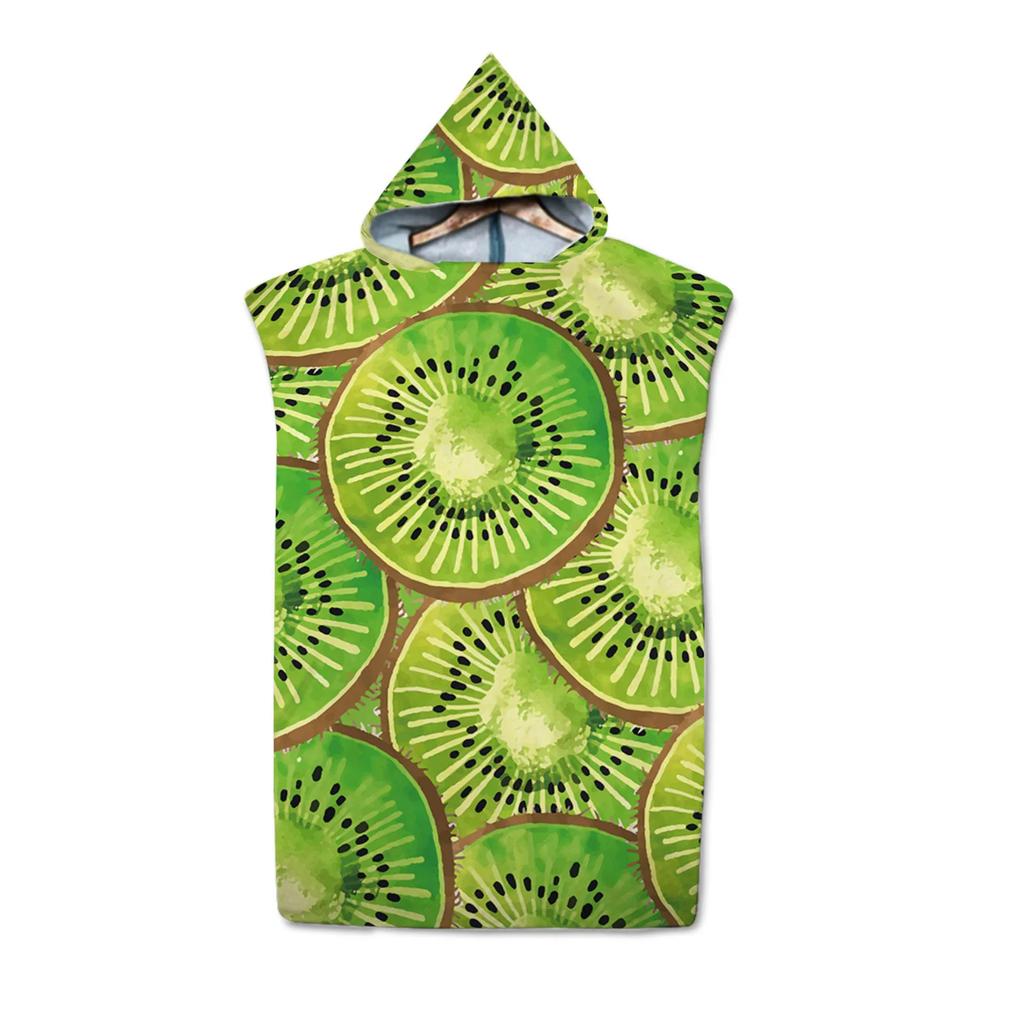 Fruit Kiwi Pomegranate Pattern Hooded Bath Towel Soft Microfiber Quick-Drying Beach Towel Adult Kid Outdoor Swimming Surf Poncho