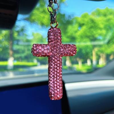 Fashionable Cross Pendant Car Interior Decoration Exquisite Diamond Inlaid Car Rearview Mirror Accessories Gift