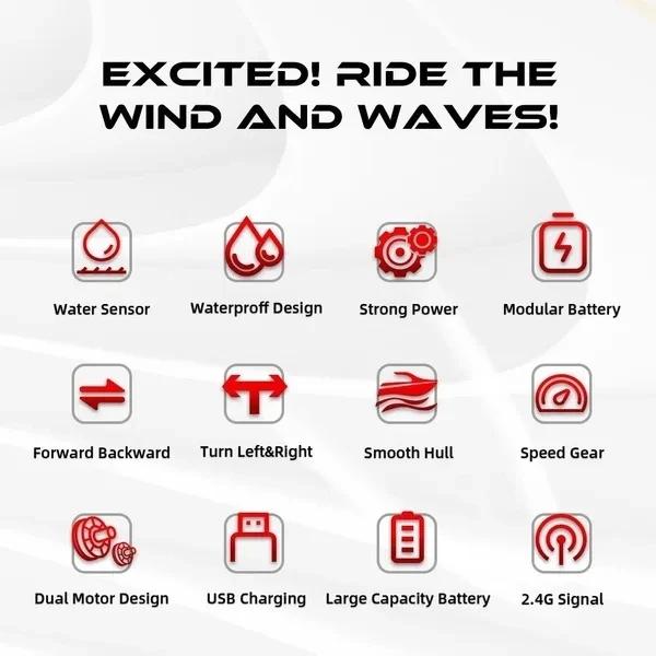2.4G High-speed Remote Control Boat Children's Boat Racing Toys Waterproof Rechargeable Boat