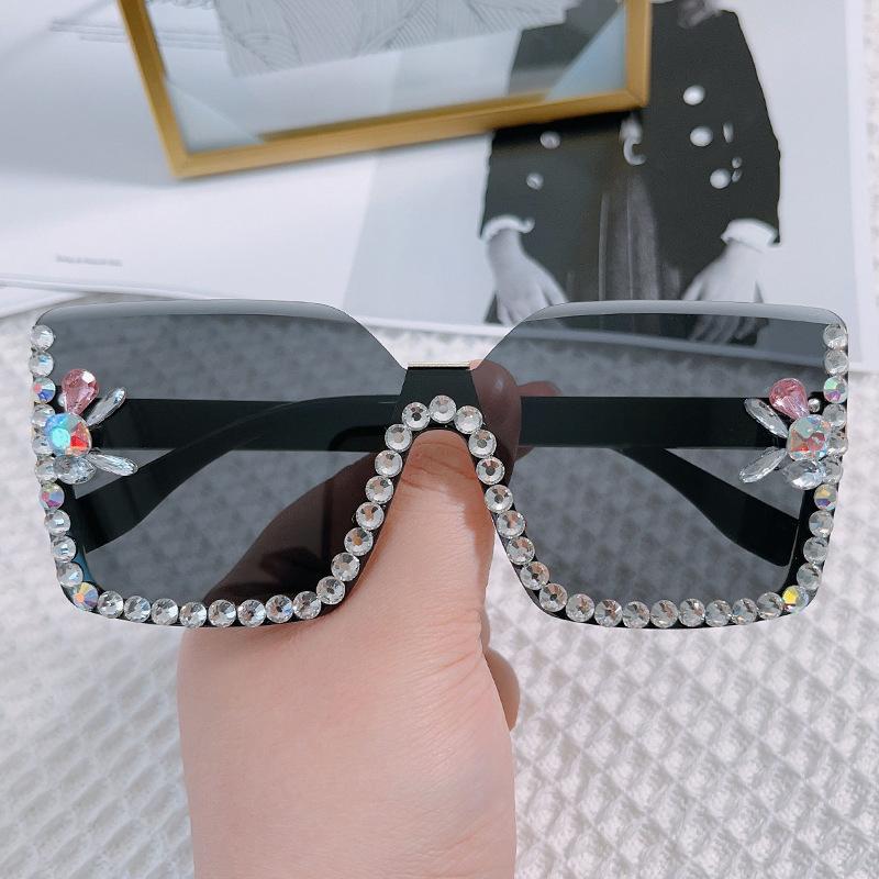 Integrated Sunglasses, Personalized Rimless Glasses, Large Frame One-Piece Diamond-Encrusted Sunglasses For Women