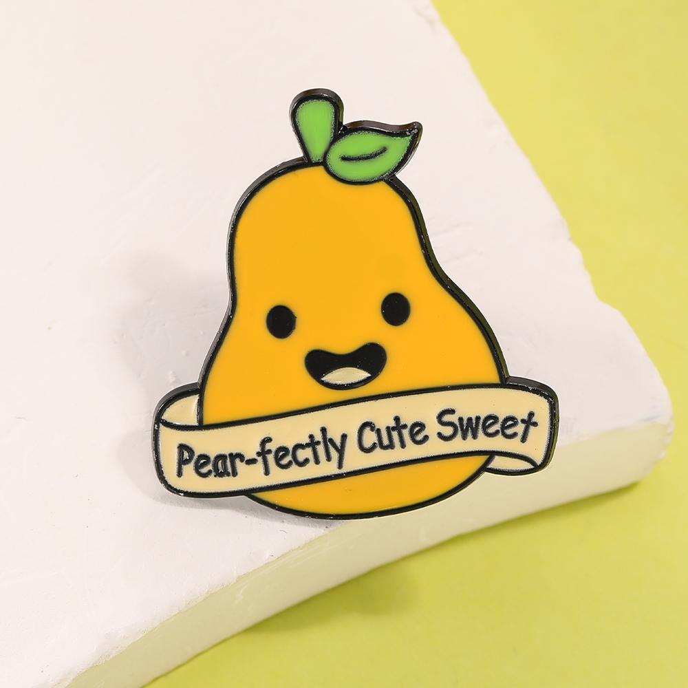 Funny Pear-Fectly Cute Sweet Design Enamel Brooches Cartoon Yellow Fruit Pear Figure Lapel Pins For Women Girls Badge