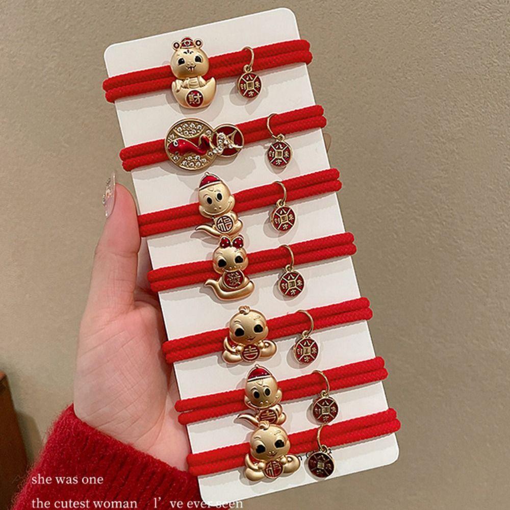 Rhinestone Snake Year Hair Ring Red Chinese Style Bracelet Fashion New Year Hair Rope Festival