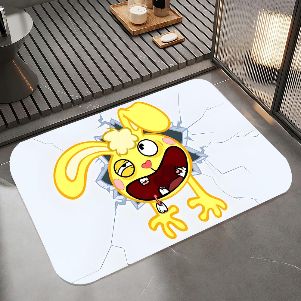 Anime H-Happy Tree Friends Floor Mat Diatomite Bath Mat, Quick Dry Absorbent Non-Slip Door Mat