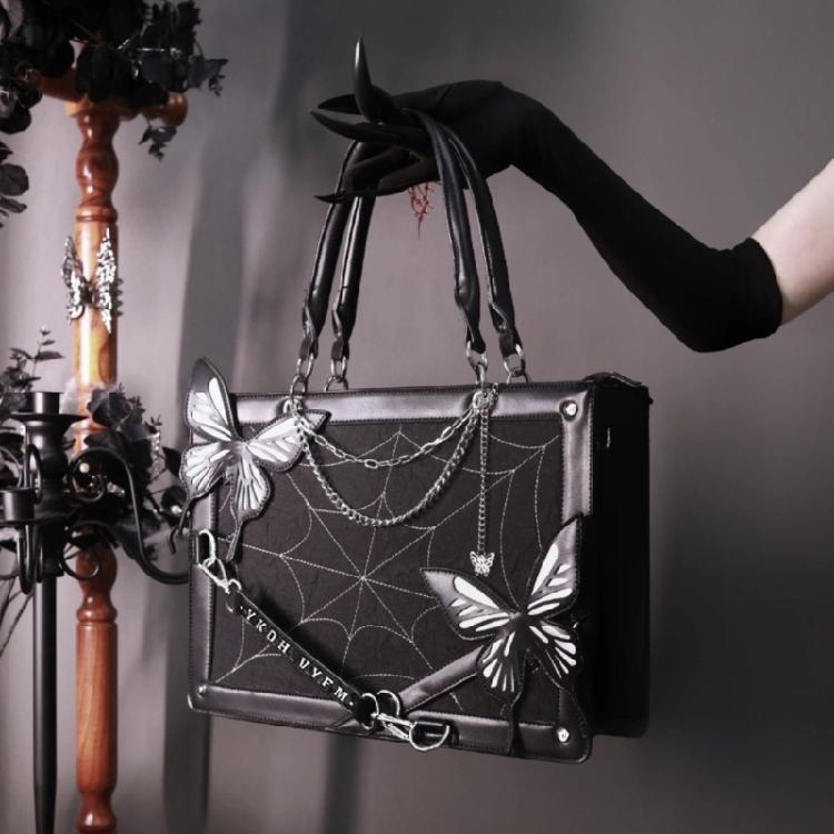 Punk Style Messenger Bags Halloween Gothic Butterfly Spiders Net Tote Bag