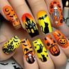 24pc Pumpkin Ghosted Bat False Nail Medium Square Shape ABS Fake Nail Halloween Party Nail Easy Application Design
