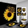 Sunflower Black Shower Curtains Beautiful Flowers 3D Print Bathroom Curtain Set Toilet Cover Bath Mat Non-Slip Rug With 12 Hooks