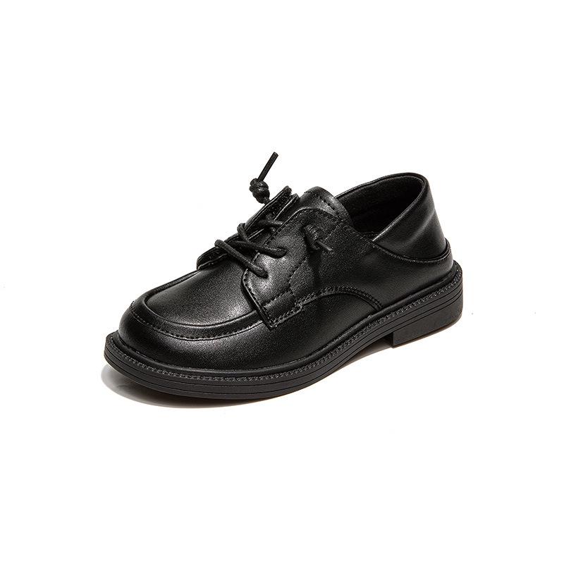 Boys' Black & White Leather Spring/Autumn Shoes - British Style with Soft Sole