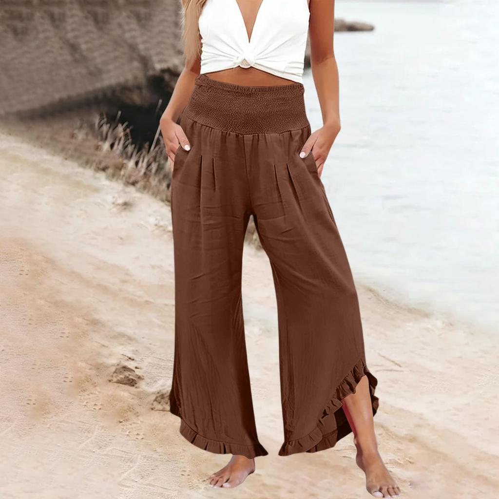 Womens Palazzo Pants Summer Casual Flowy Wide Leg Trousers Beach Travel Vacation Outfits
