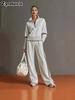 New Casual Sports Set Wind-Breasted Color Block Hoodie Wide Leg Pants Two Piece Outfit