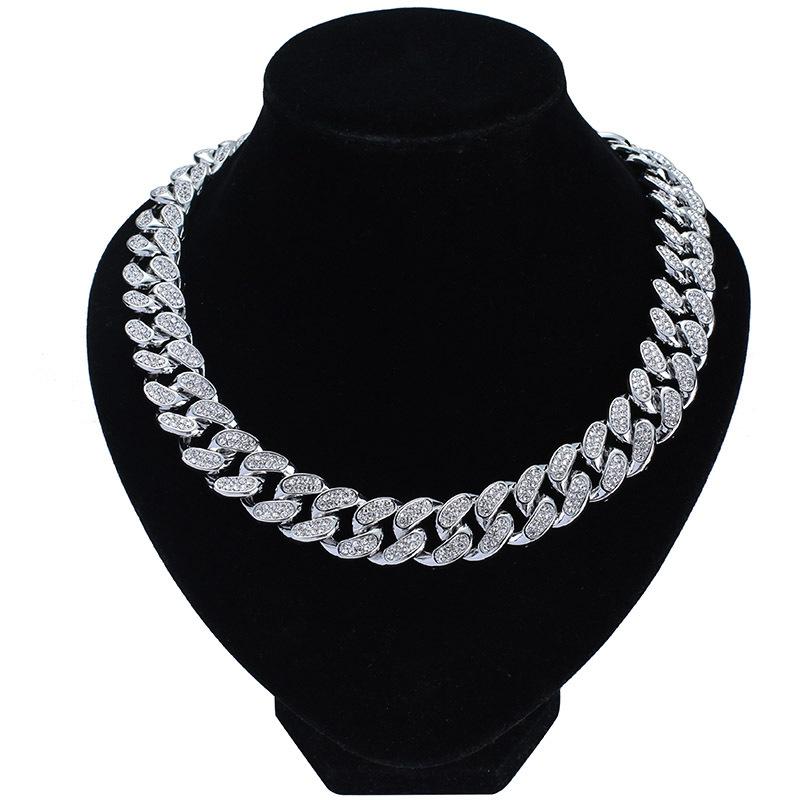 Hip Hop 20Mm Full Diamond Lines Men'S Necklace Exaggerated Personality Rap Rhinestone Chain Cuban Chain Necklace