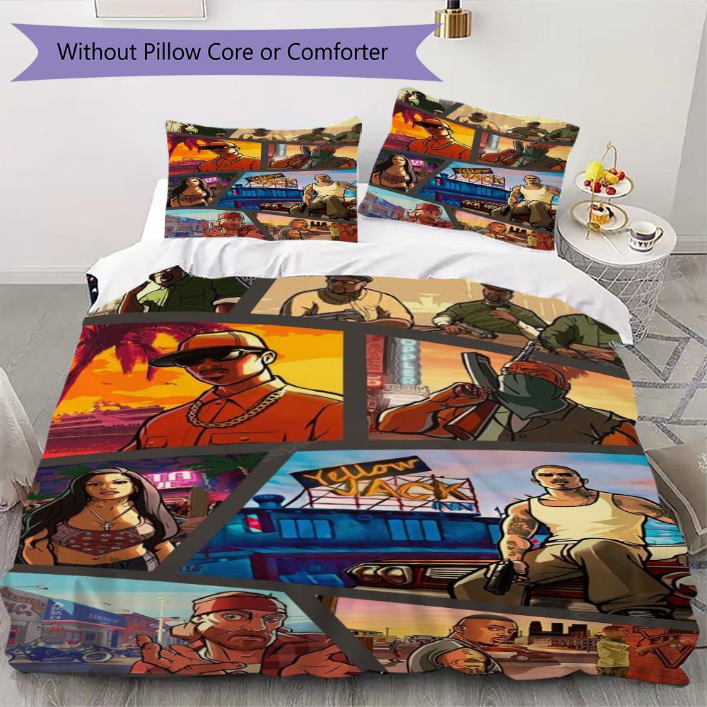 GTA game Pattern Bedding,Quilt Set Quilt Cover Pillowcase Home Birthday Gift (1*duvet cover+2*pillowcase,without core)SSJT0917211