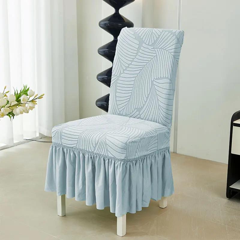 

Чехол для стула из жаккарда с листьями, эластичные чехлы для стульев на свадьбу с юбкой, универсальные съемные чехлы для сидений, защита для мебели 1pc