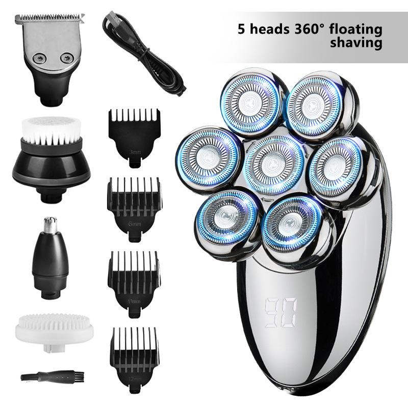 5-in-1 Waterproof Intelligent Razor 1PCS Men's Shaving Bald Head 7-Blade Electric Razor Multi-Functional Barber Set