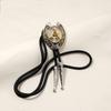 Unisex Adjustable Faux Leather Rope Bolo Tie with Metal Initial Letter Pendant Western Necklace Vintage Necktie Neckwear