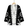 Men Japanese Kimono Black White Dragon and Cloud Pattern Open Front Cardigan Traditional Asian Streetwear Casual Haori for Summe