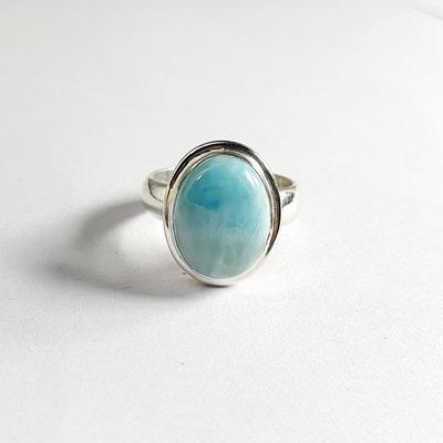 Natural Larimar Oval Gemstone Ring, Handmade Designer Ring, Birthstone Ring, Statement Ring, Silver Jewelry, 925 Sterling Silver