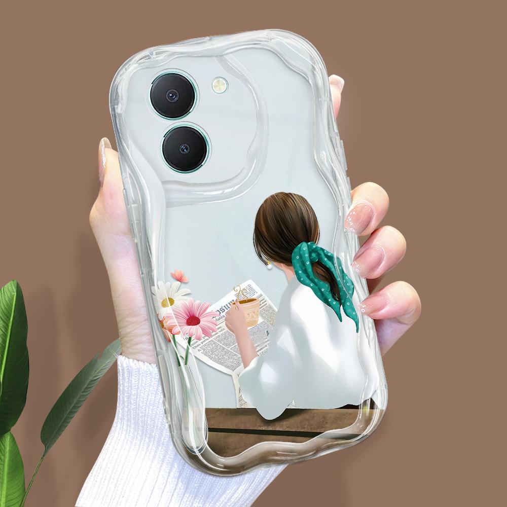 Uroczy wzór kreskówki Kremowa tekstura Obudowa Falista krawędź Miękki silikonowy pokrowiec Etui na telefon do Vivo