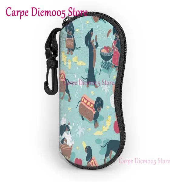 Portable Eyewear Case Dachshund Dogs And Bones Sunglasses Soft Case Glasses Box with Lanyard Zipper Eyeglass Case