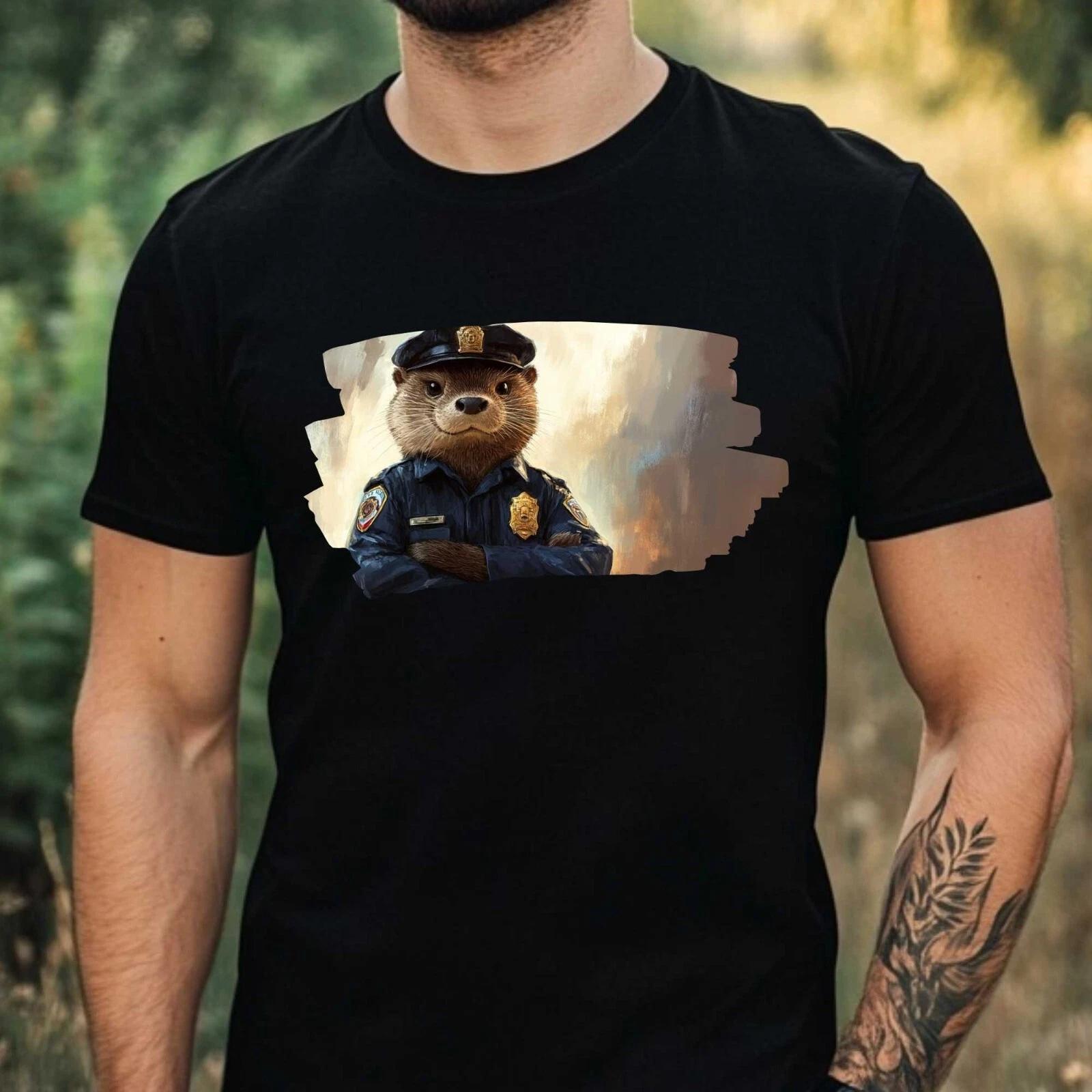 T-Shirt Herren Otter als Polizist Motiv Baumwolle Größe XS bis 5XL L
