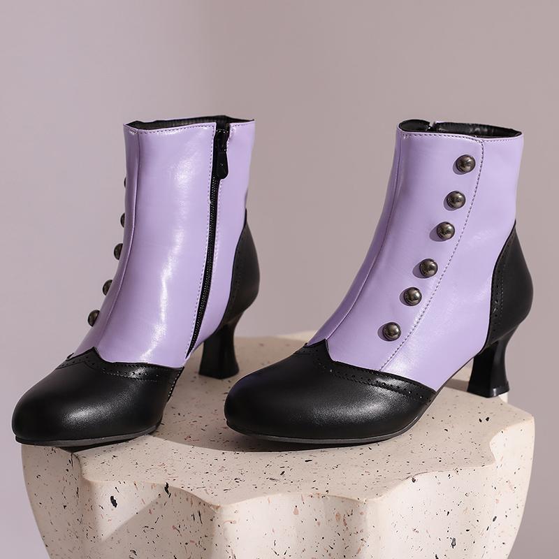 Women's High-heeled Short Boots Autumn and Winter New Retro Color-matching Large-size Short Boots