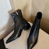 British temperament high heel short boots women's small 0000 new Hepburn style Martin boots thick heel pointed thin boots