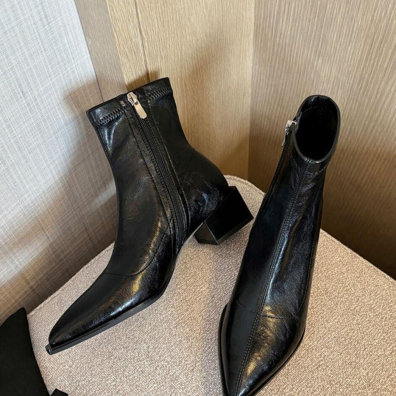 British temperament high heel short boots women's small 0000 new Hepburn style Martin boots thick heel pointed thin boots