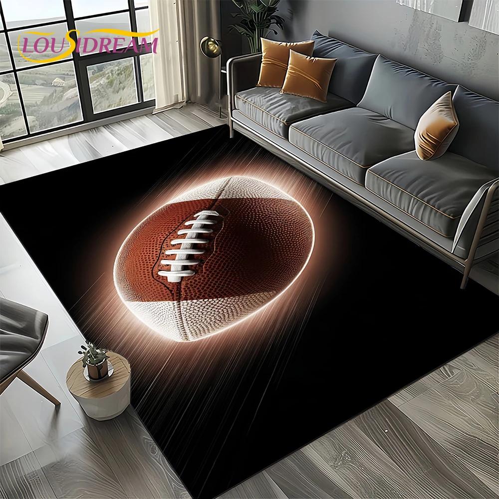 3D Rugbyfeld Rugby 2025 American Football Cartoon Teppich für Wohnzimmer Schlafzimmer Zuhause Sofa Dekoration, Teppich Rutschfeste Fußmatte