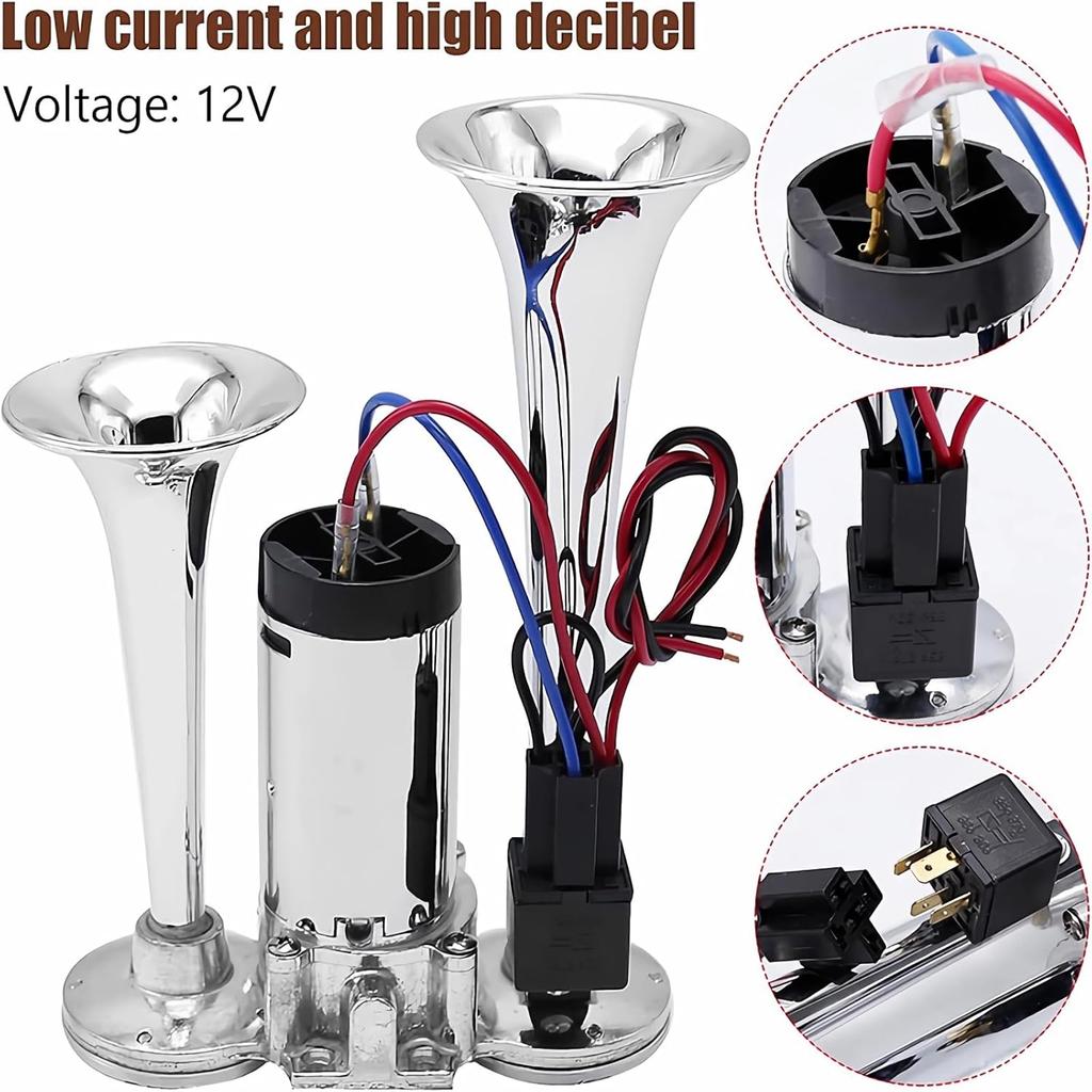 Upgraded 12V 600DB Air Horn Dual Trumpets Super Loud Dual Electric Air Horns Kit for Vehicles - With Compressor for Any 12V SUV Motorcycle Trucks