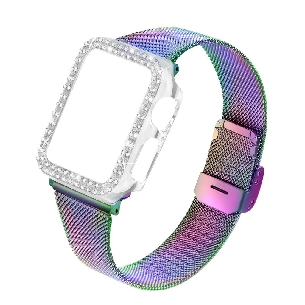 Diamond Case+Metal Strap For iWatch Band Ultra 2 Stainless Steel Bracelet For Apple Watch 9 8 7 45mm 44mm 40mm 41mm Series 6 5 4