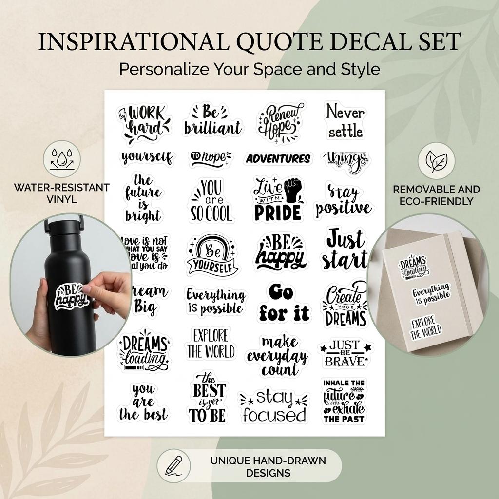 Transparent Inspirational English Sticker Sheet for Journal Decoration Motivational Quotes Scrapbooking Material