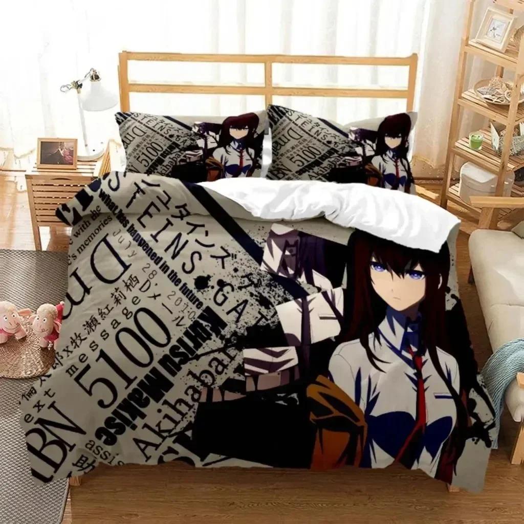 3D-Druck Anime Steins Gate Bettwäsche-Set Doppelbett Twin King Weiche Bettbezug Warme Decke Kissenbezug Junge Männer Junge Frauen Erwachsene Schlafzimmer