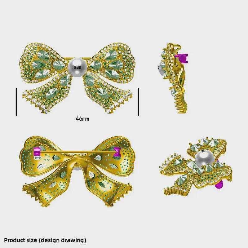 Exquisite Blue Bow Brooch: Gold-Plated Copper with Micro-Inlaid Zircon and Pearl