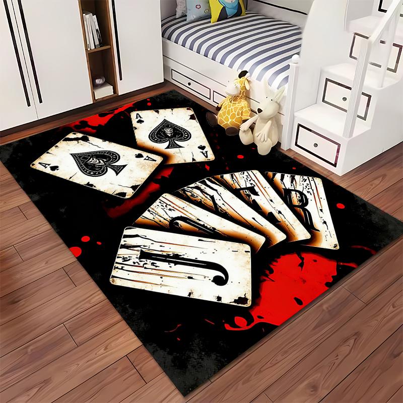 Playing Card Joker and Ace Design Carpet with Red Splatter Style Suitable for Use As an Anti-slip for Living Room Bedroom Sofas