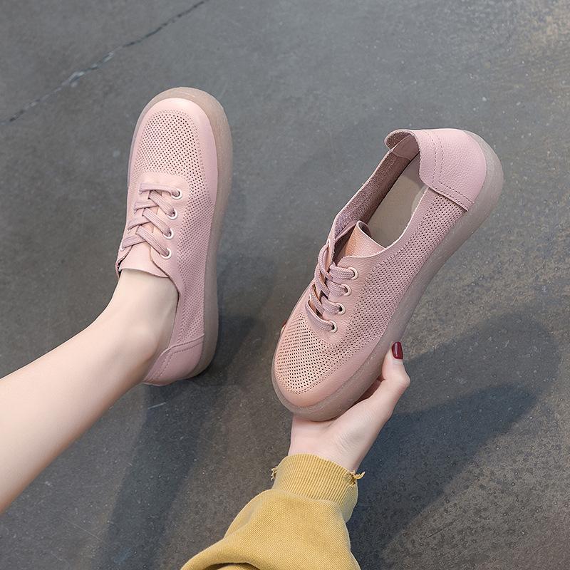 Fujin Sandales compensées à plateforme en cuir véritable de vache de 2,5 cm, mocassins Oxfords creux, chaussures plates d'été 2024 pour femmes, chaussures de mode