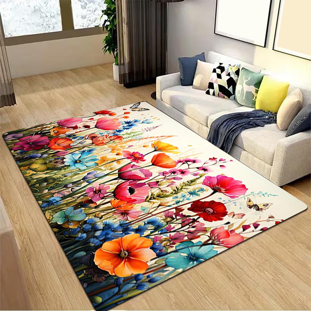 Vintage Floral Wall Mural Decoration,Carpet,Living Room,Bedroom, Non-slip,Square rug