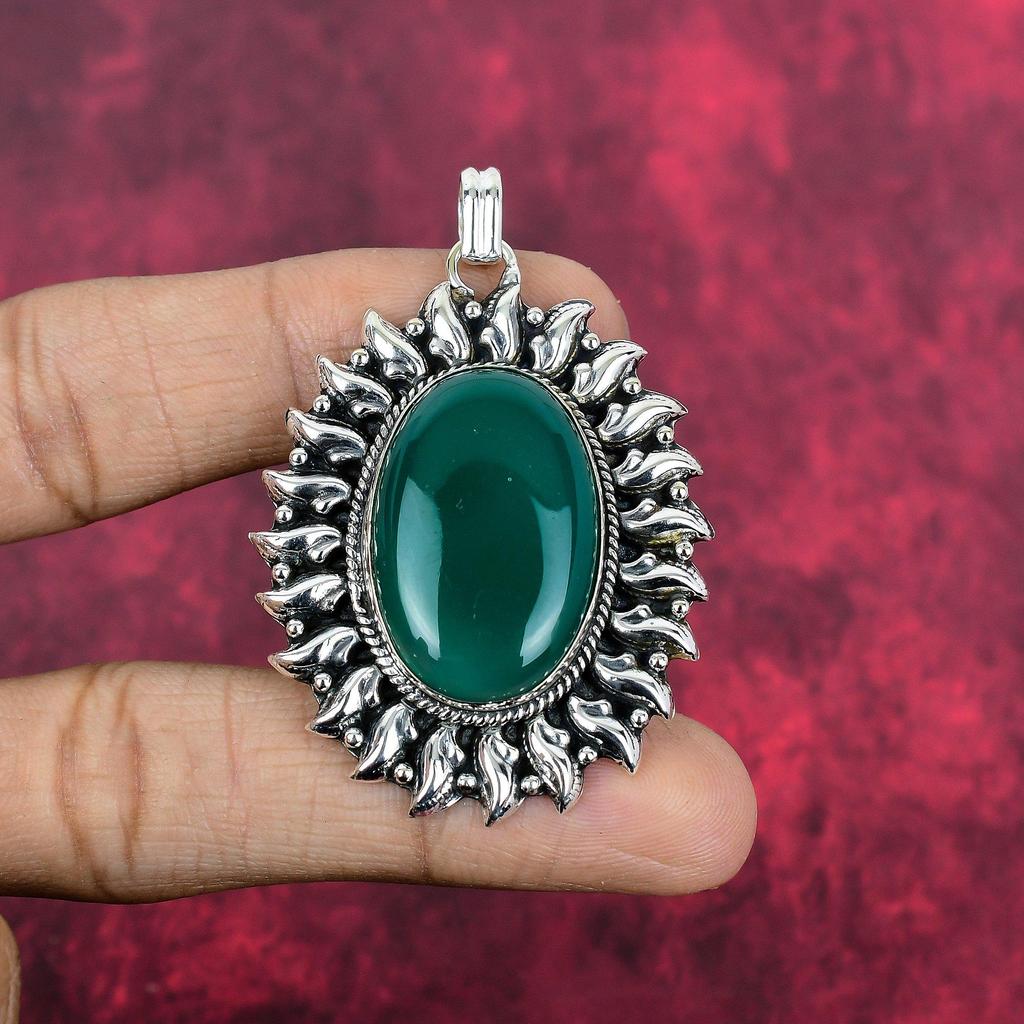 Green Onyx Pendant Handmade Gemstone Jewelry, 925 Solid Sterling Silver Pendant Unique Design Jewelry