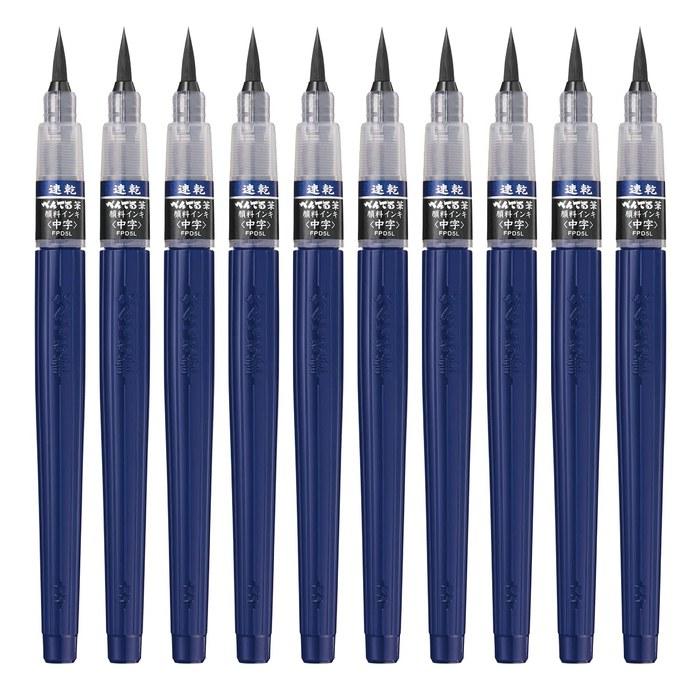 Pentel Fude Pen Quick-Drying Pentel Brush Pen Medium 10-Pack XFPD5L Black